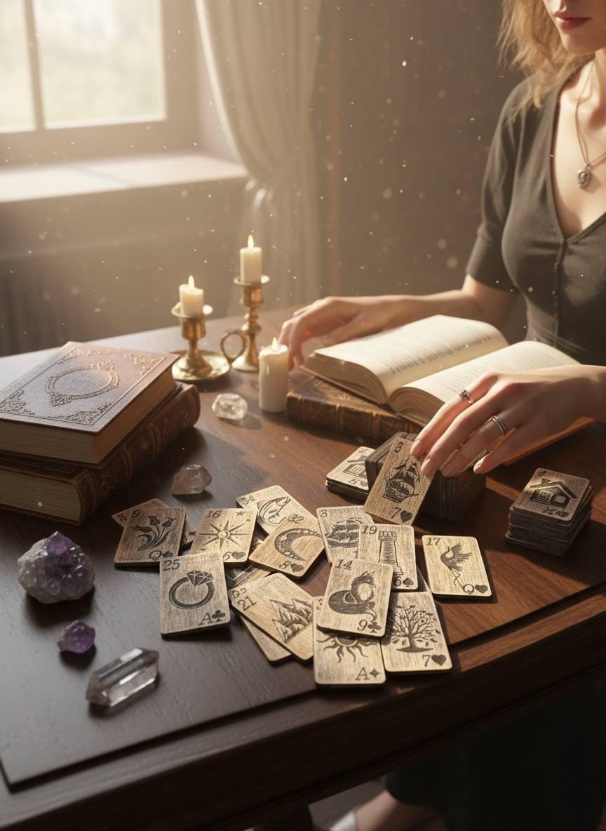 Lenormand Oracle Cards Wooden Divination Deck, Fortune Telling Cards, Gothic Oracle Set