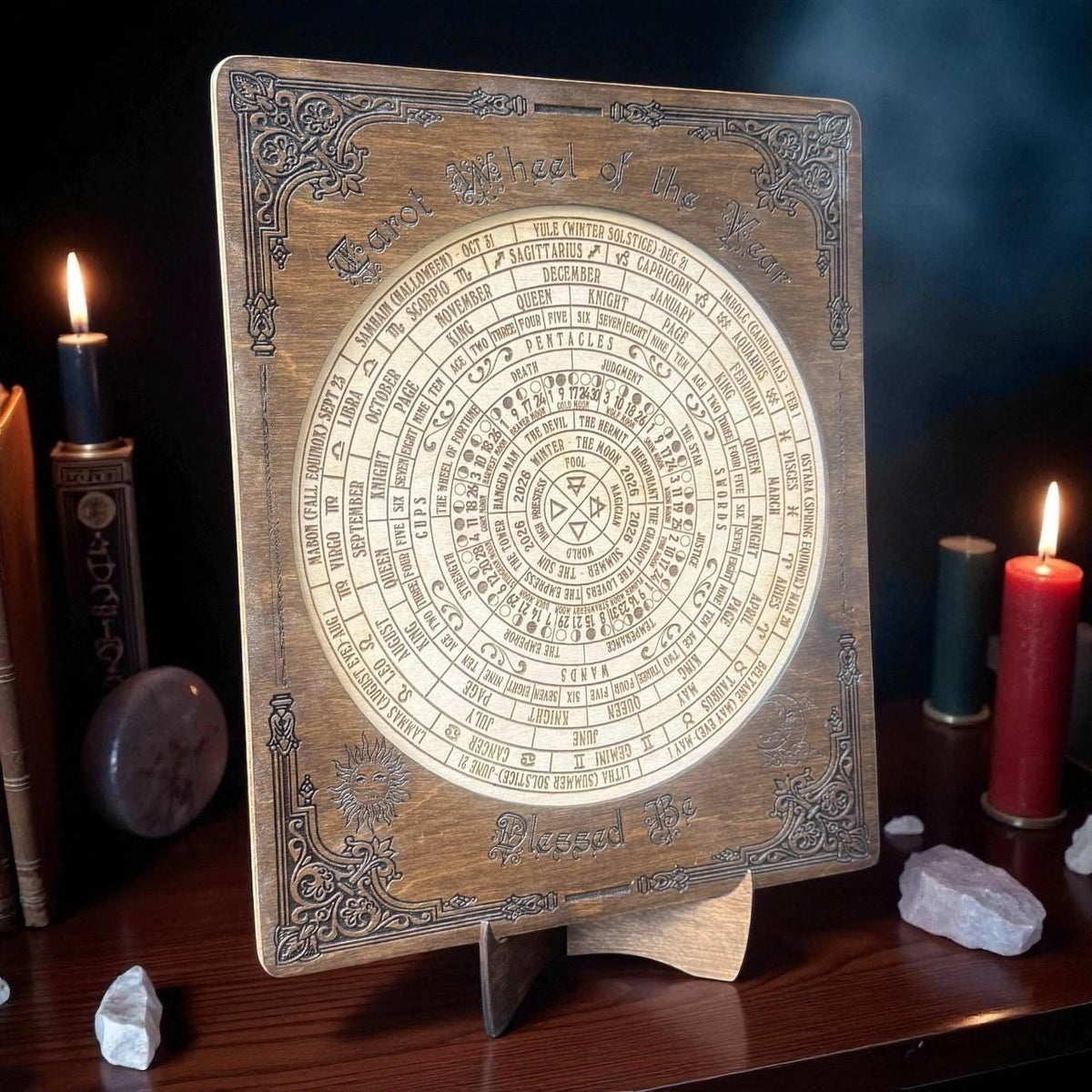 Tarot Wheel of the Year Calendar – Wiccan Zodiac Wall Art, Pagan Sabbat Wheel Gift