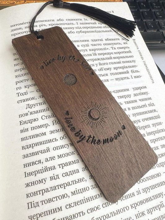 Celestial Wooden Bookmark, Moon Sun Engraved Spiritual Gift