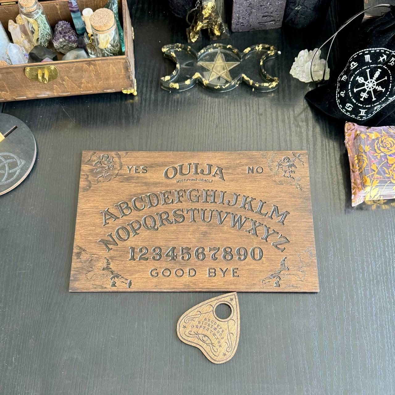 Wooden Ouija Board and Planchette Set – Mystical Spirit Board for Divination Decor