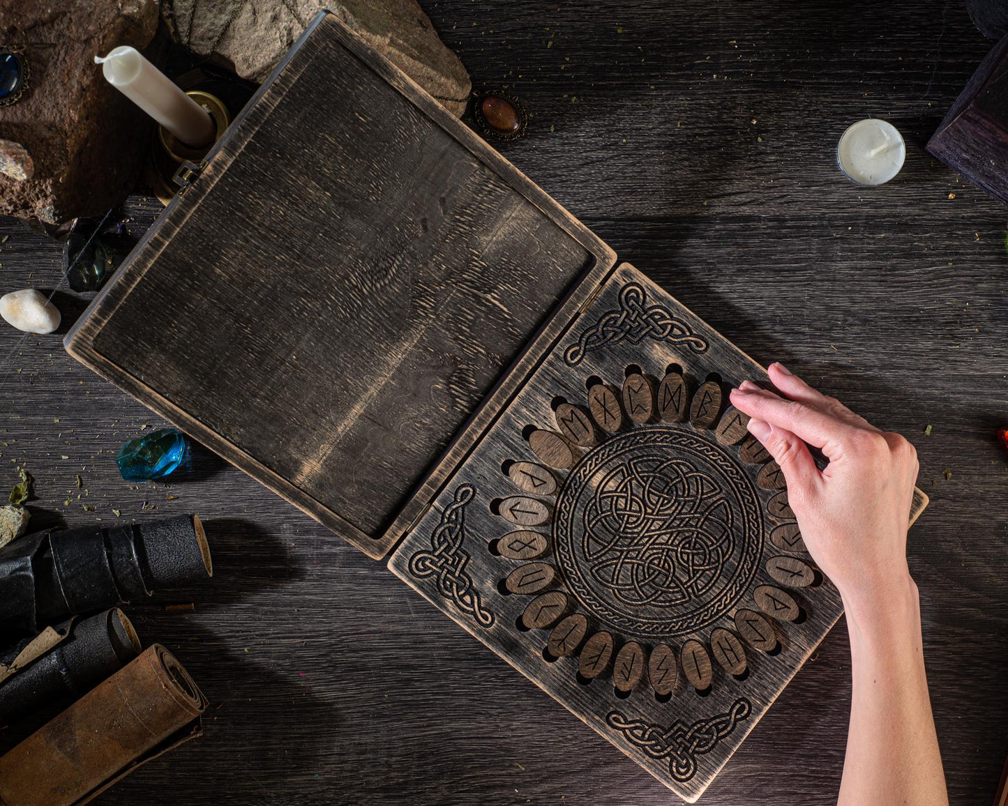 Futhark Runes Set: Norse Divination Tools with Wooden Box