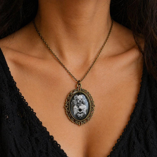 Gothic Cameo Necklace, Vintage Style Pendant, Witch Amulet Jewelry Gift
