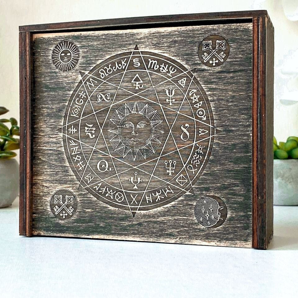 Tarot Card Holder Box – Personalized Wooden Witch Box for Crystals, Wiccan Pagan Ritual Storage