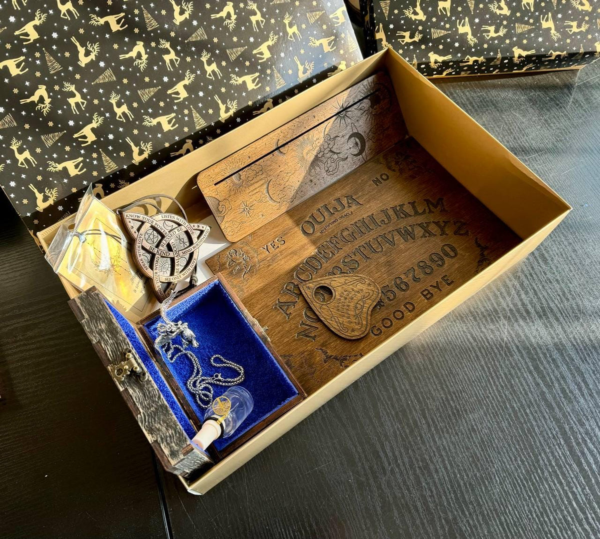 Witch Mystery Box with Wooden Ritual Tools, Pagan Altar Gift Set