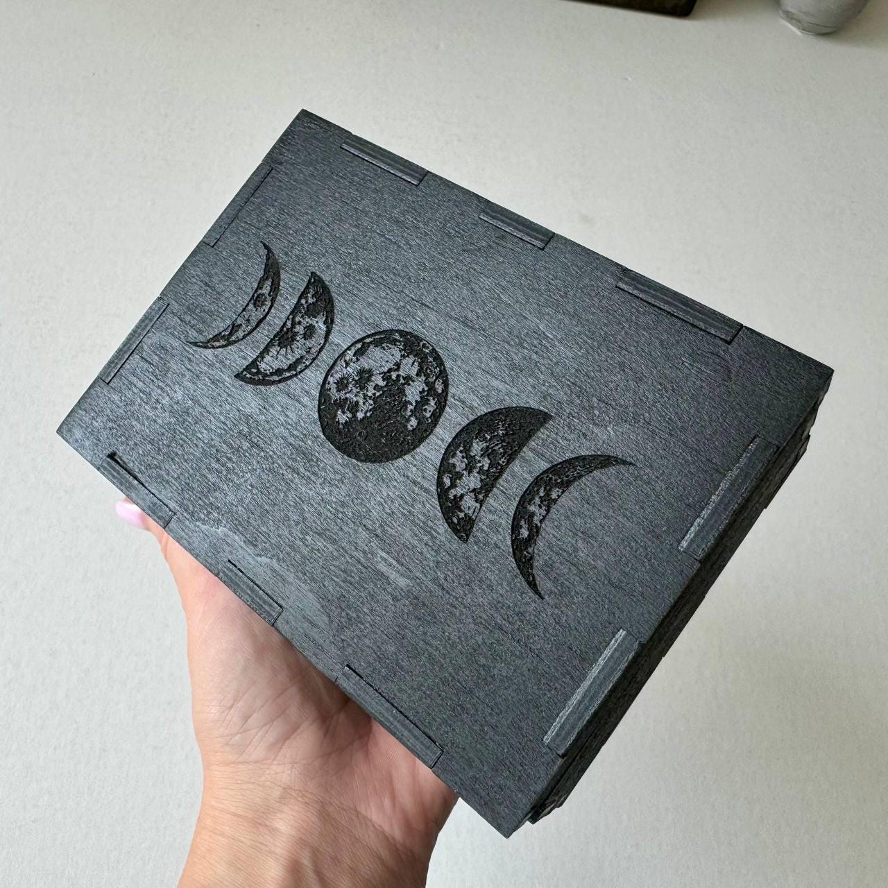 Moon Phases Tarot Card Box Personalized, Wooden Witchy Storage Case for Decks, Crystal Box