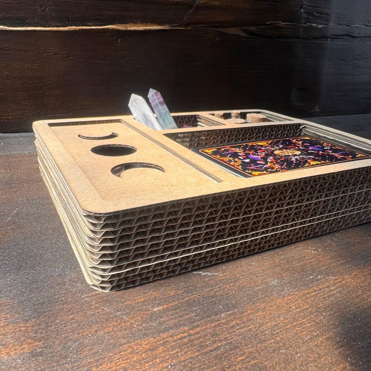 Moon Phase Tarot and Crystal Organizer, Divided Witchcraft Storage Box