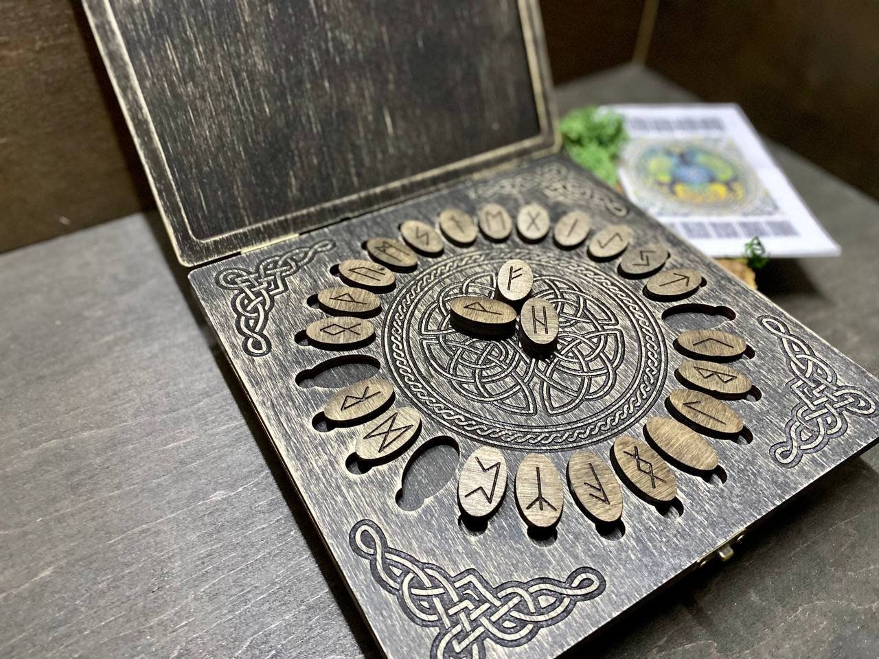 Futhark Runes Set: Norse Divination Tools with Wooden Box