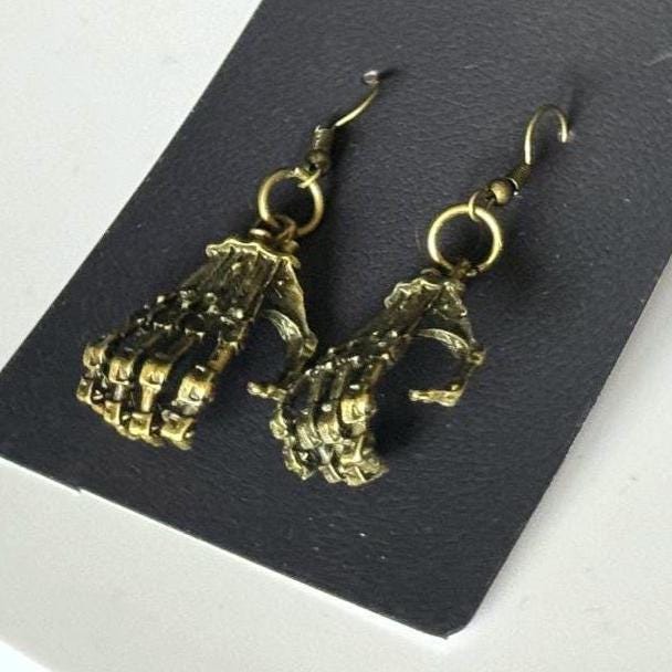 Skeleton Hand Earrings Gothic, Halloween Jewelry, Silver Armor Style Earrings