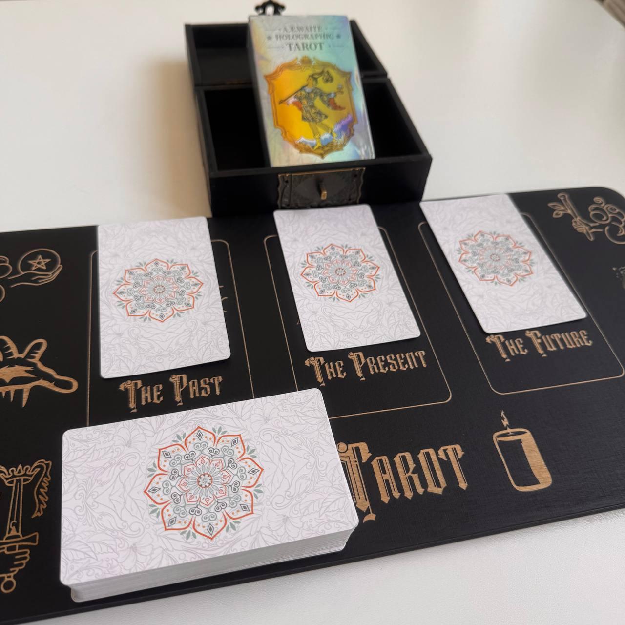 Holographic Rider Waite Tarot Deck Set, Personalized Box