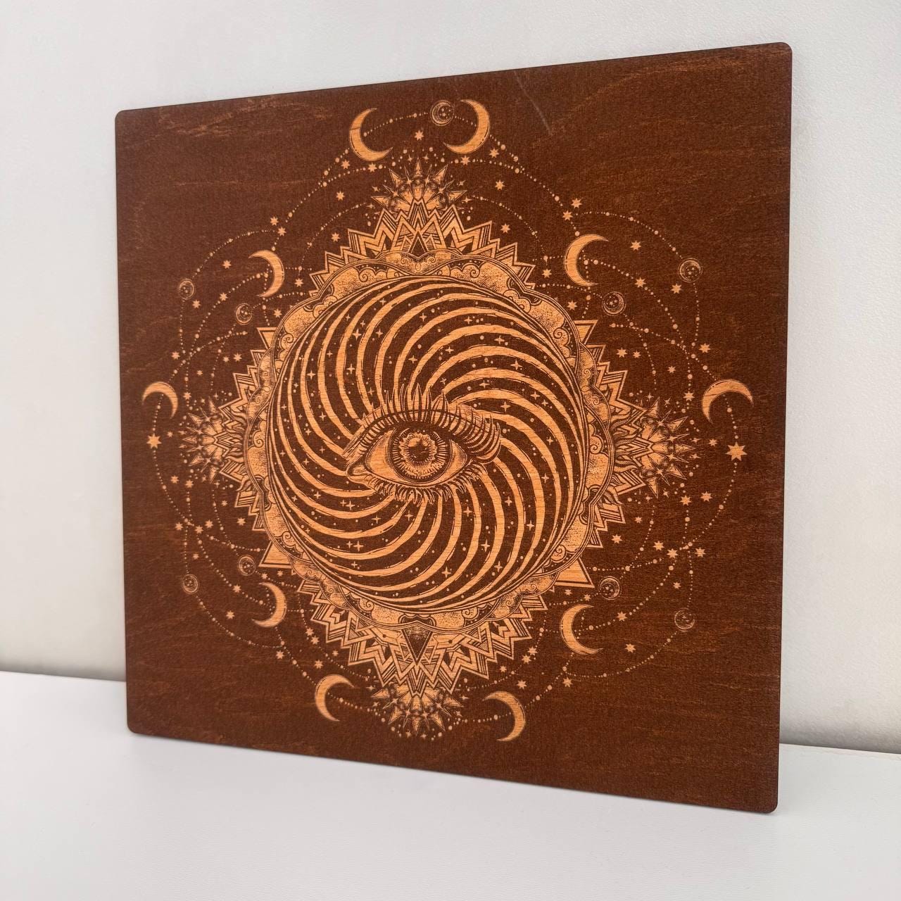 All Seeing Eye Wooden Wall Art, Engraved Occult Decor
