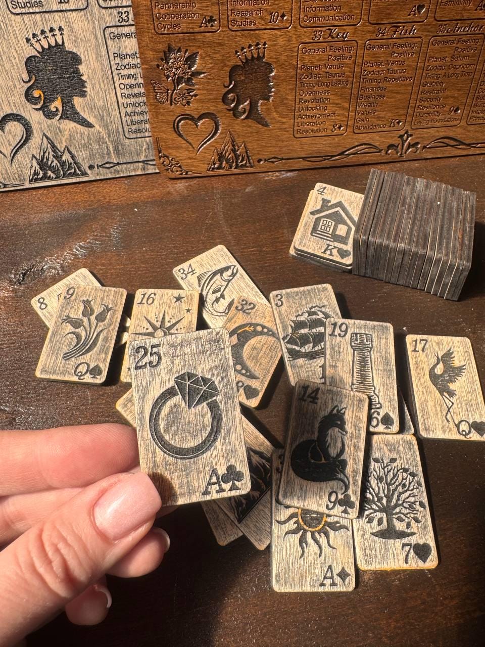 Lenormand Oracle Cards Wooden Divination Deck, Fortune Telling Cards, Gothic Oracle Set