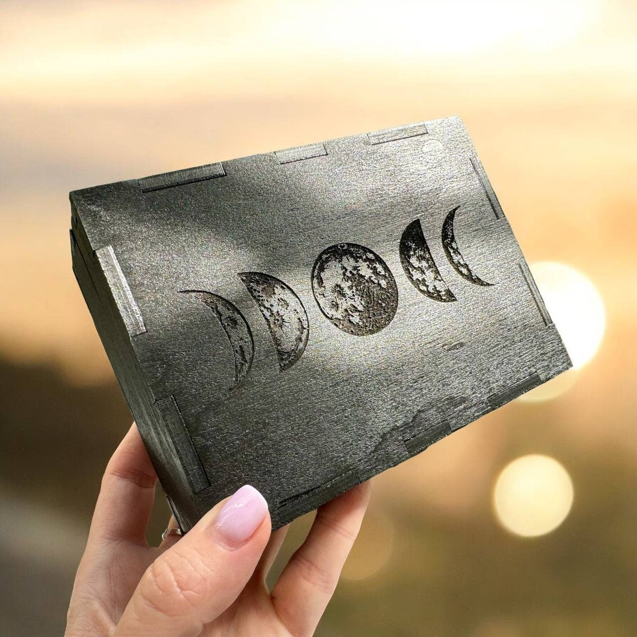 Personalized Moon Phase Tarot Card Box, Wooden Tarot Deck Storage, Celestial Engraved Witchy Altar Decor