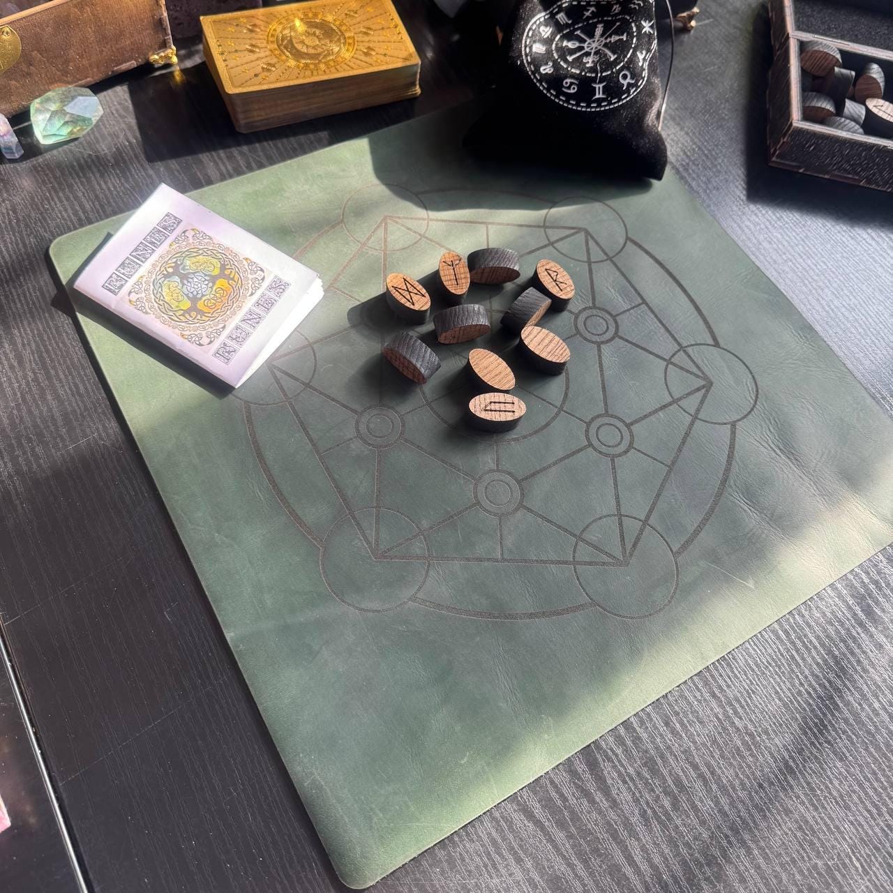 Leather Pendulum Mat with Metatron Zodiac Circle