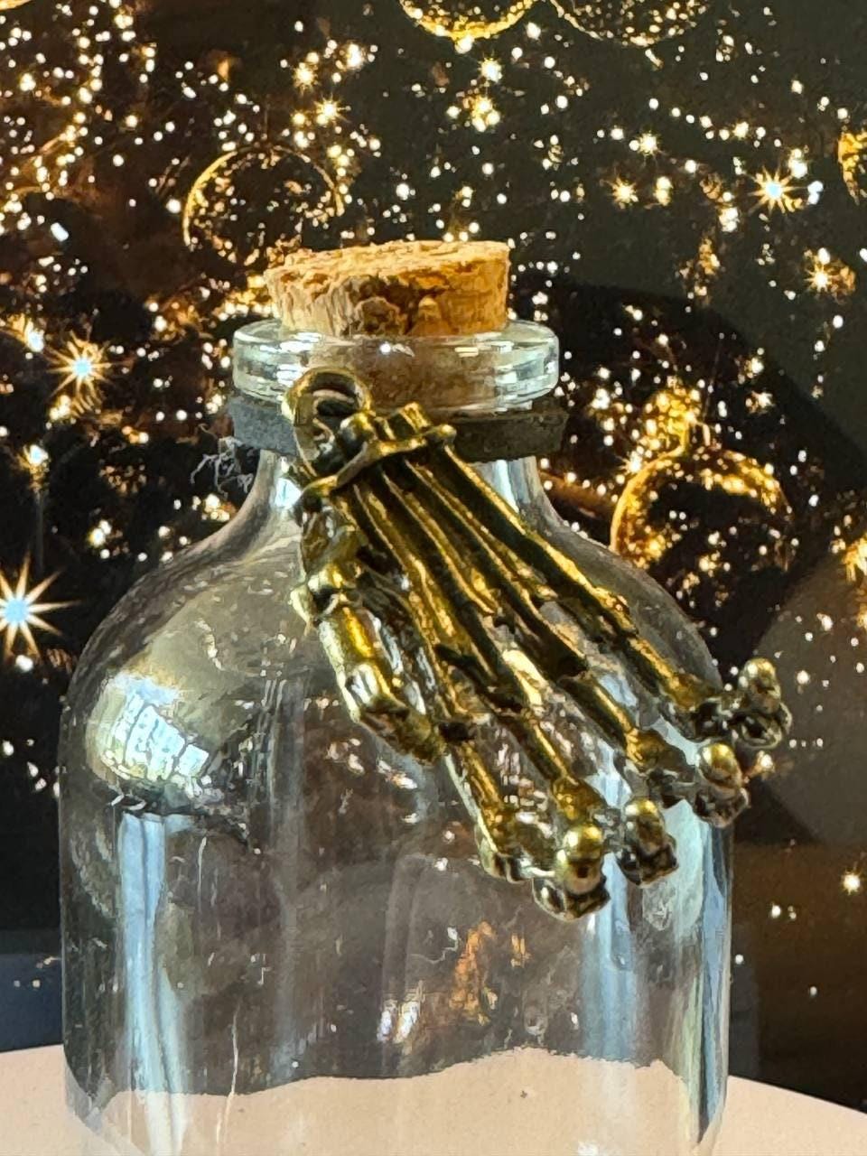 Personalized 60 ml Potion Bottle with Silver Skeleton Hand, Gothic Witch Decor