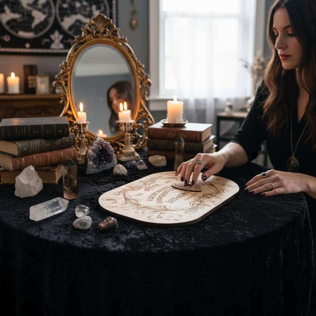Wooden Ouija Board with Planchette Witch Altar Decor