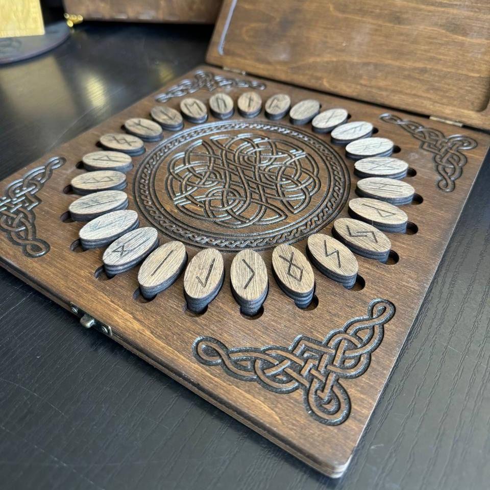 Futhark Runes Set with Wooden Box Norse Divination Kit