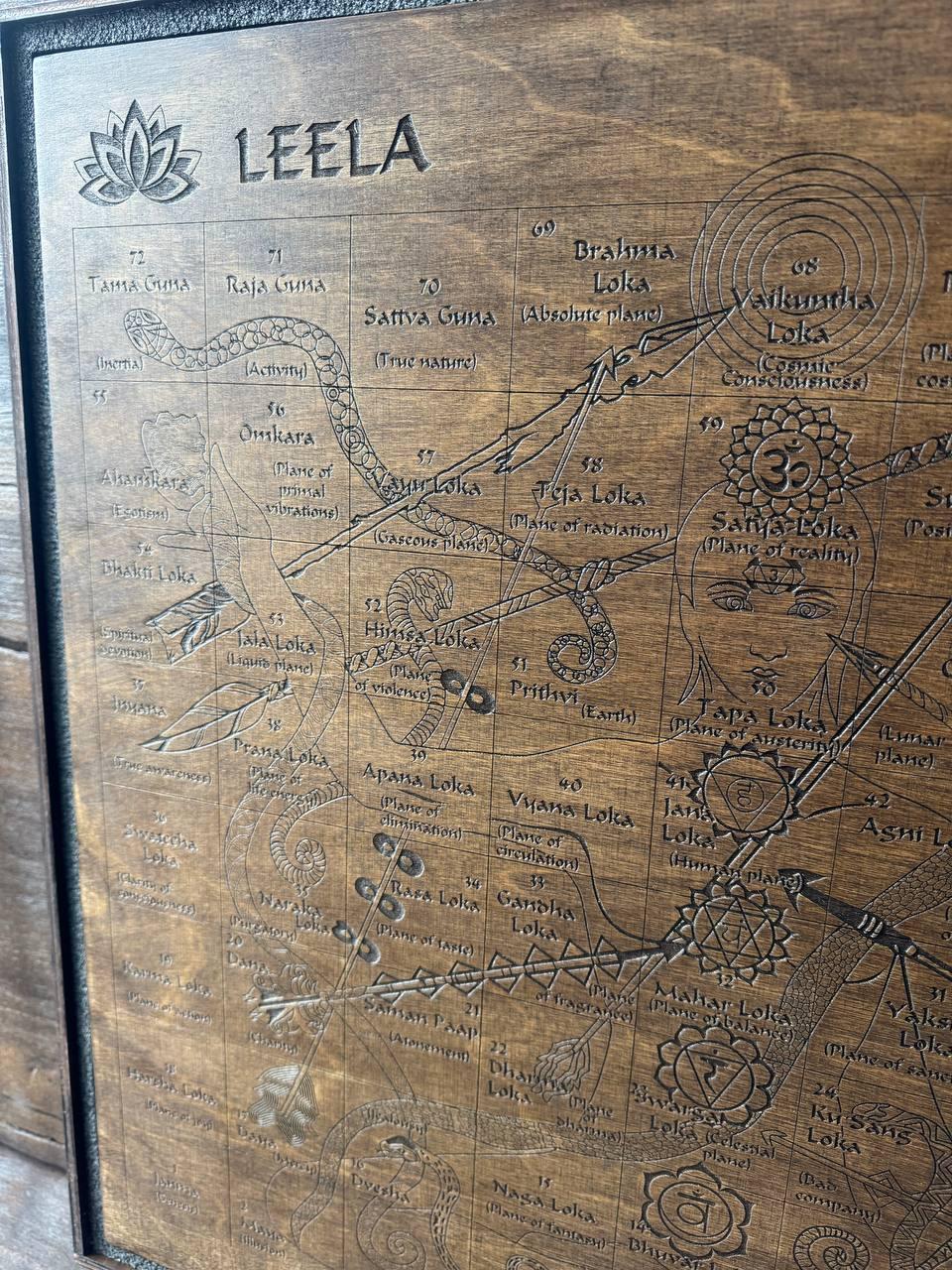 Leela Board Game - Wooden Spiritual Classic Set with Engraved Board & Meditation Tools