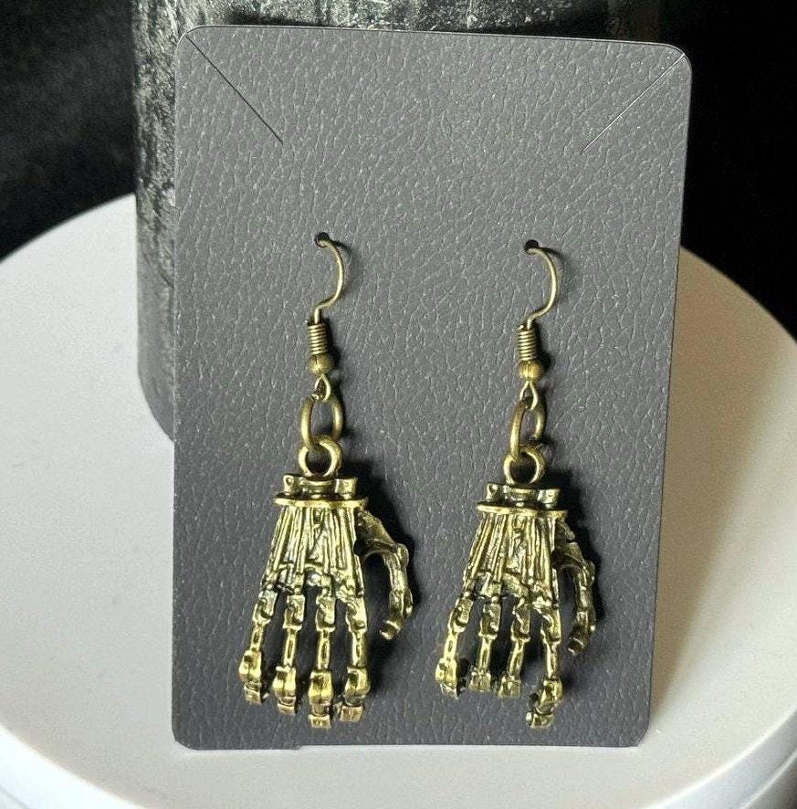 Skeleton Hand Earrings Gothic, Halloween Jewelry, Silver Armor Style Earrings