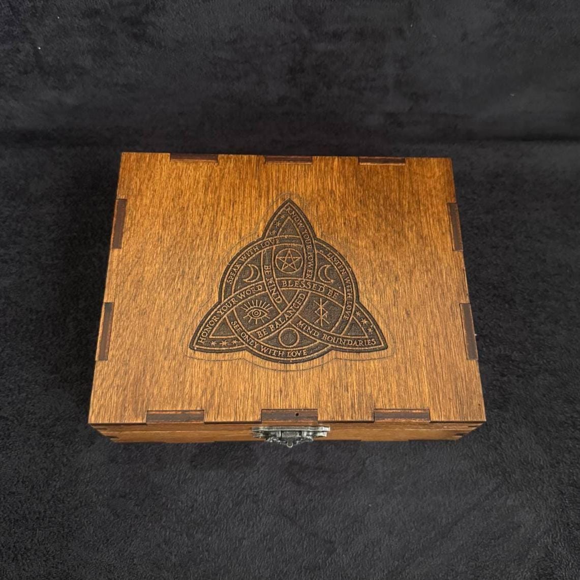 Tarot Card Box for Two Decks, Wooden Tarot Storage with Lock, Engraved Divination Case