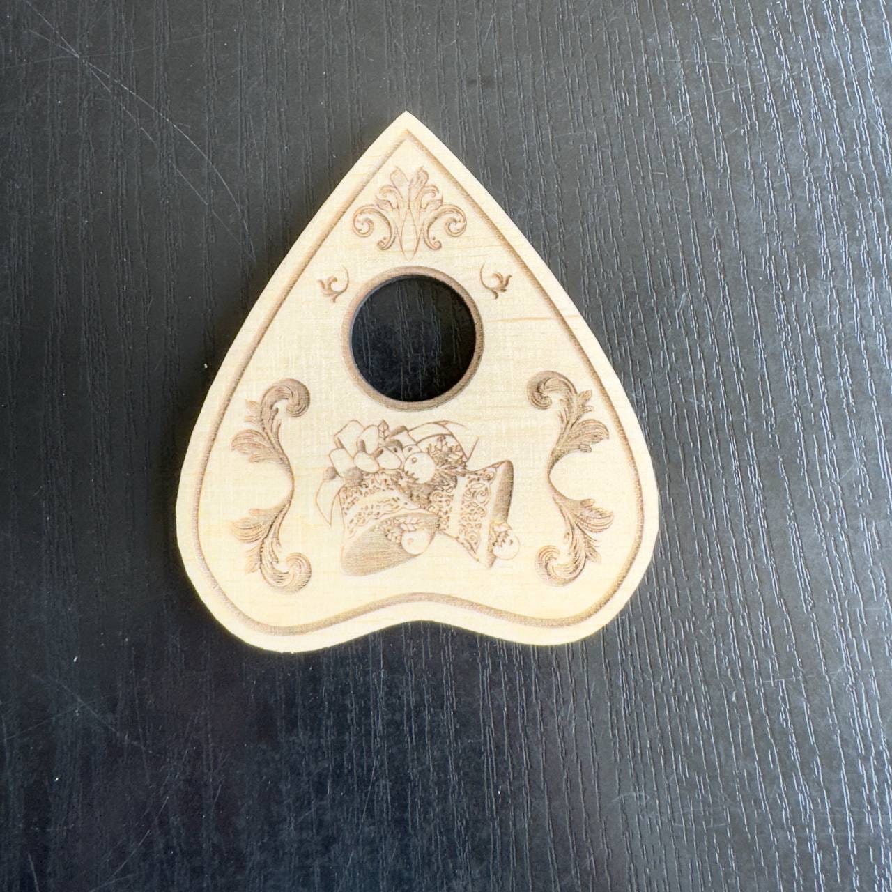 Christmas Bell Ouija Planchette: Engraved Wooden Spirit Board Tool