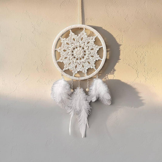 Small White Crochet Dream Catcher – Boho Nursery Wall Decor