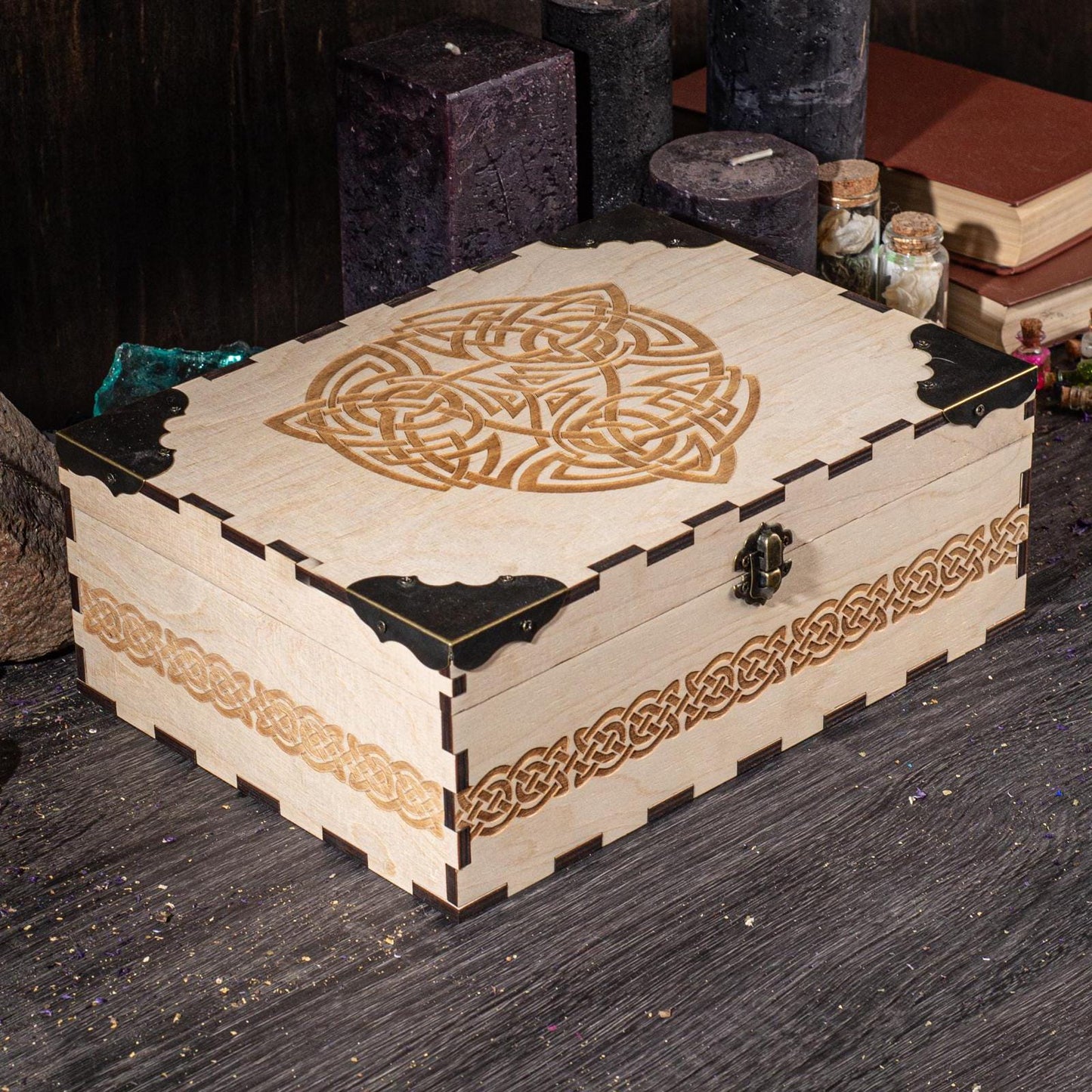 Celtic Wooden Tarot Box | Handcrafted Witchcraft Storage Chest & Altar Decor