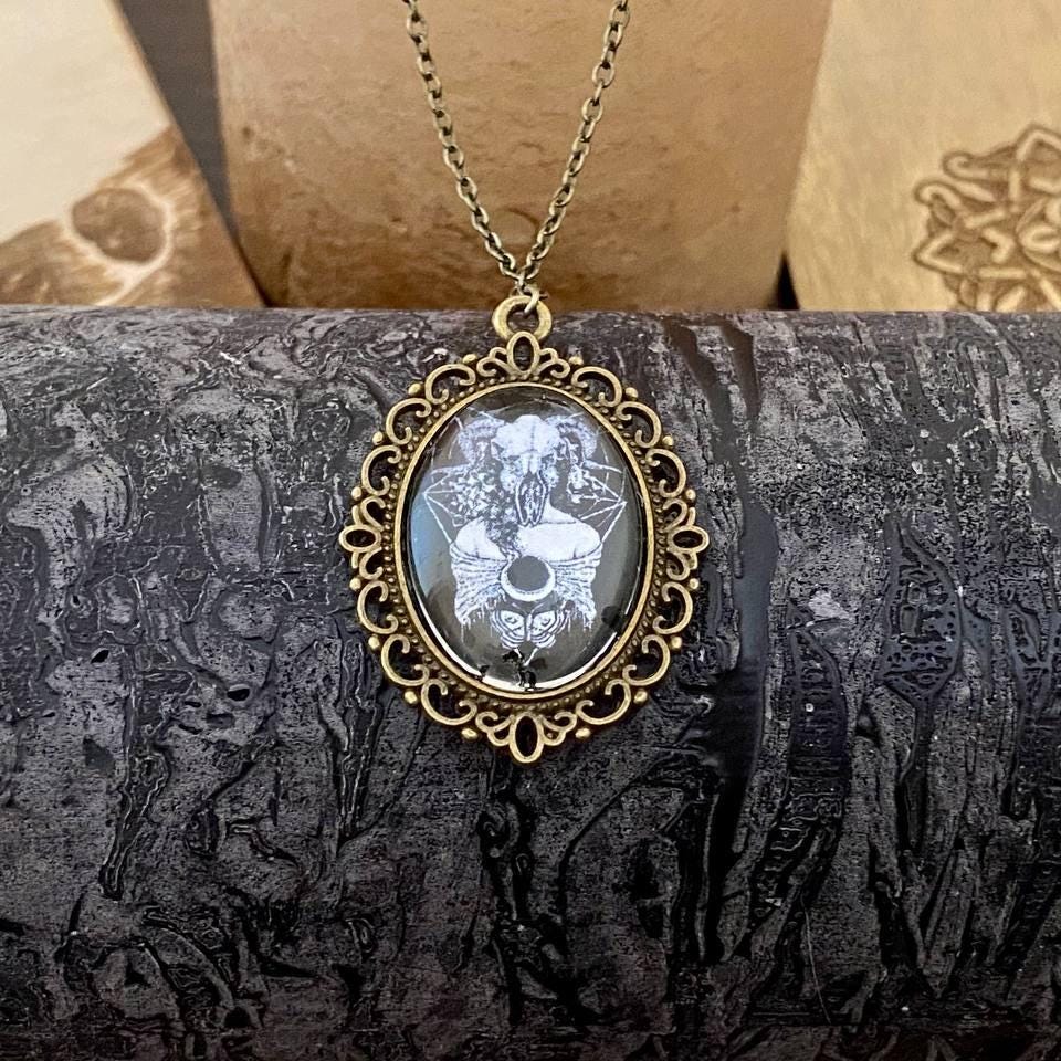 Gothic Cameo Necklace, Vintage Style Pendant, Witch Amulet Jewelry Gift