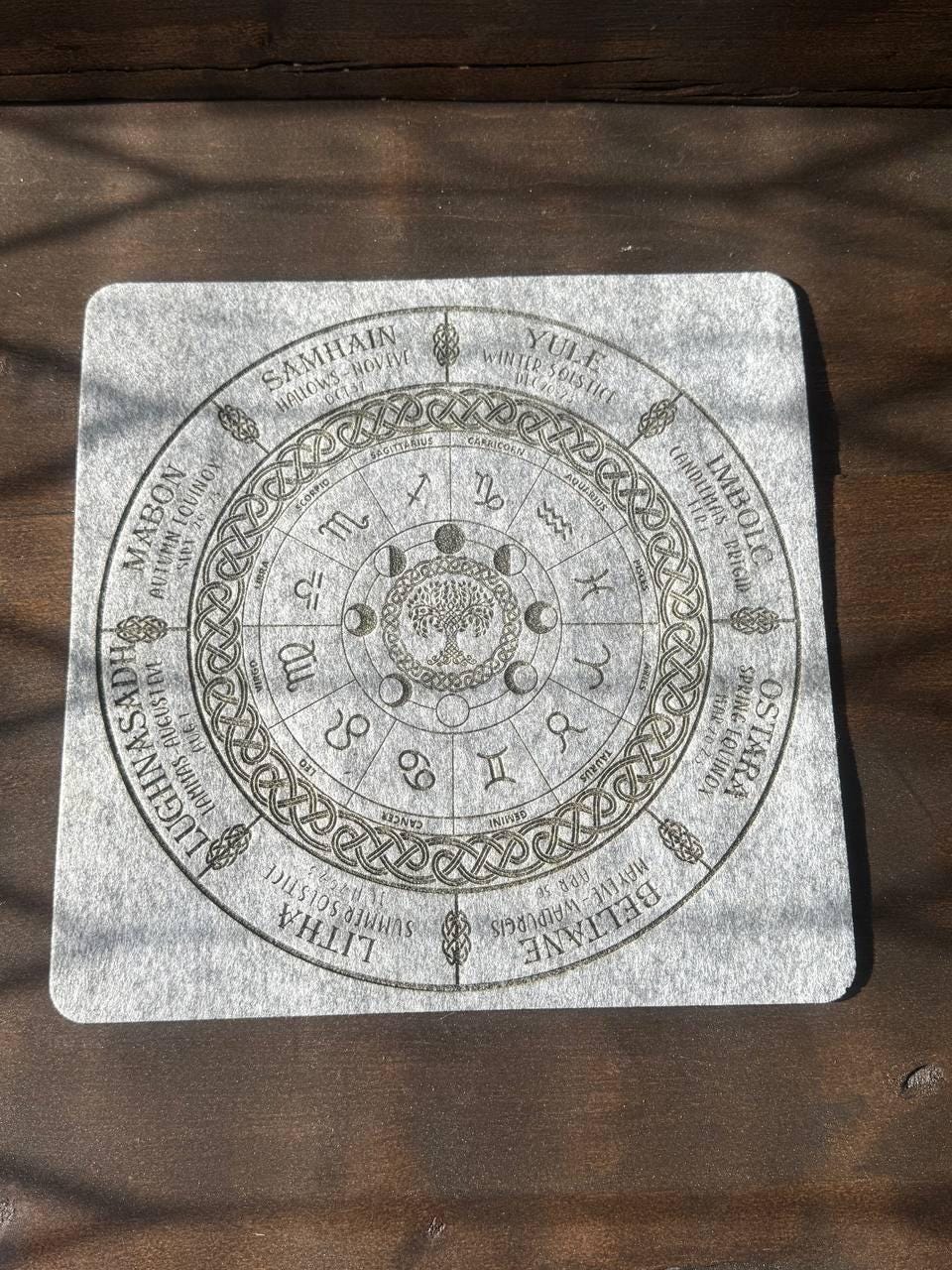 Wiccan Calendar Felt Altar Mat, Zodiac Circle Divination and Pagan Ritual Pad