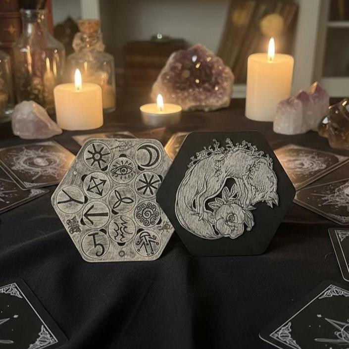 Witch Runes Set with Lid – Wooden Divination Runes with Symbols, Pagan Tool, Witchcraft Gift