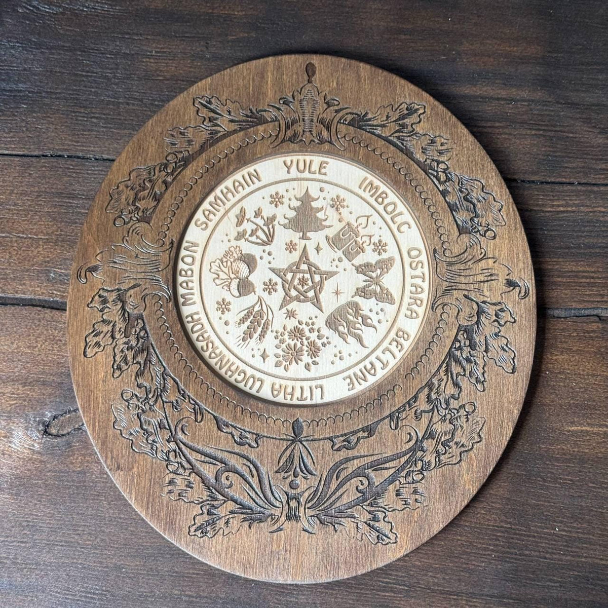 Wiccan Wheel of the Year Wooden Calendar with Sabbats, Pagan Altar Decor, Witchcraft Ritual Tool