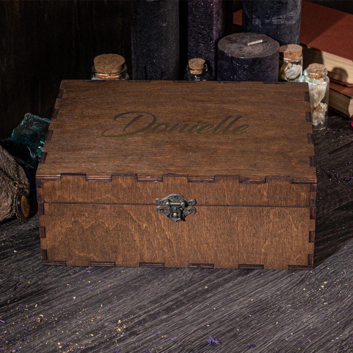 Engraved Wooden Mystery Box: Witch Gift, Crystal Storage