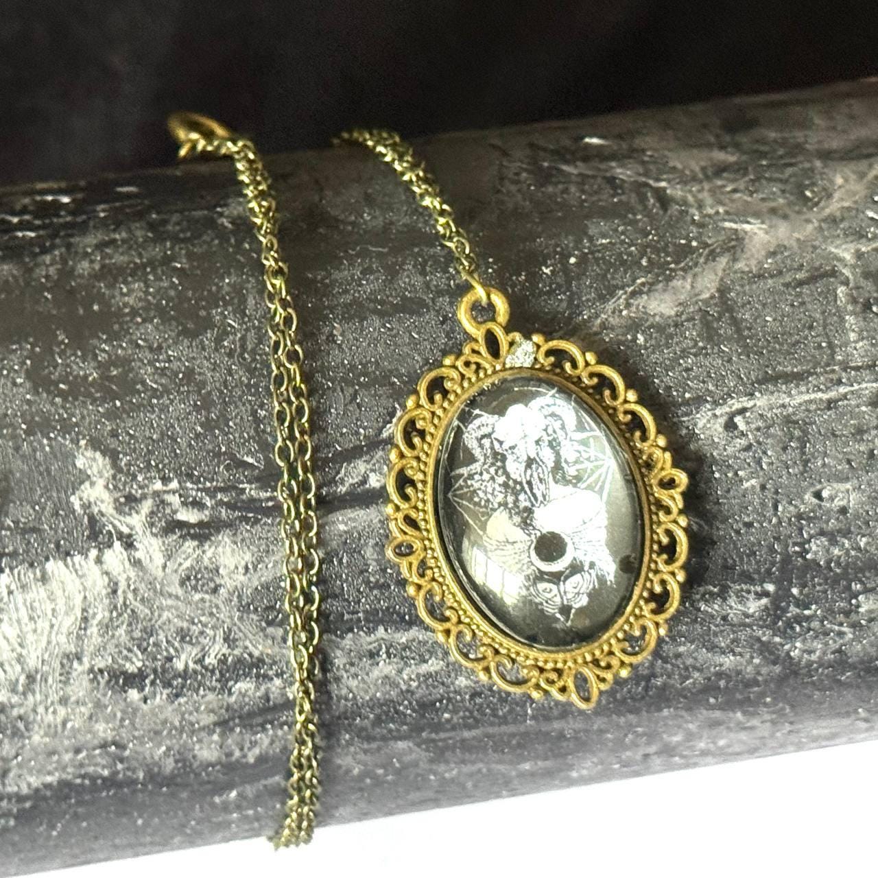 Gothic Cameo Necklace, Vintage Style Pendant, Witch Amulet Jewelry Gift