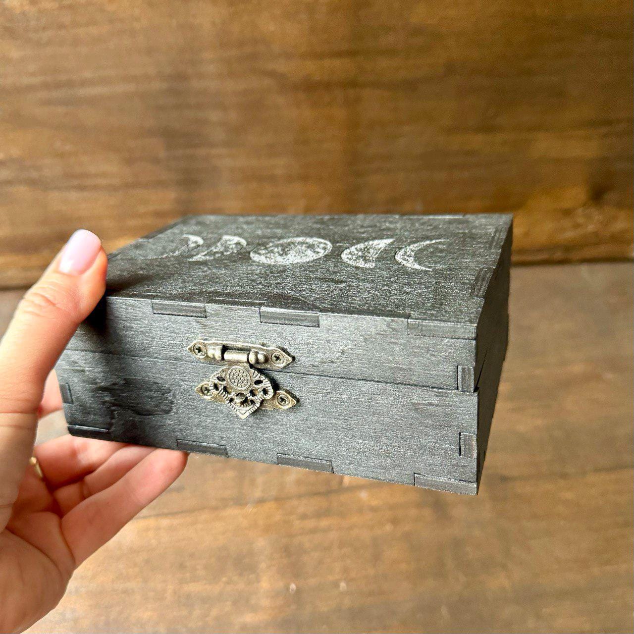 Personalized Moon Phase Tarot Card Box, Wooden Tarot Deck Storage, Celestial Engraved Witchy Altar Decor