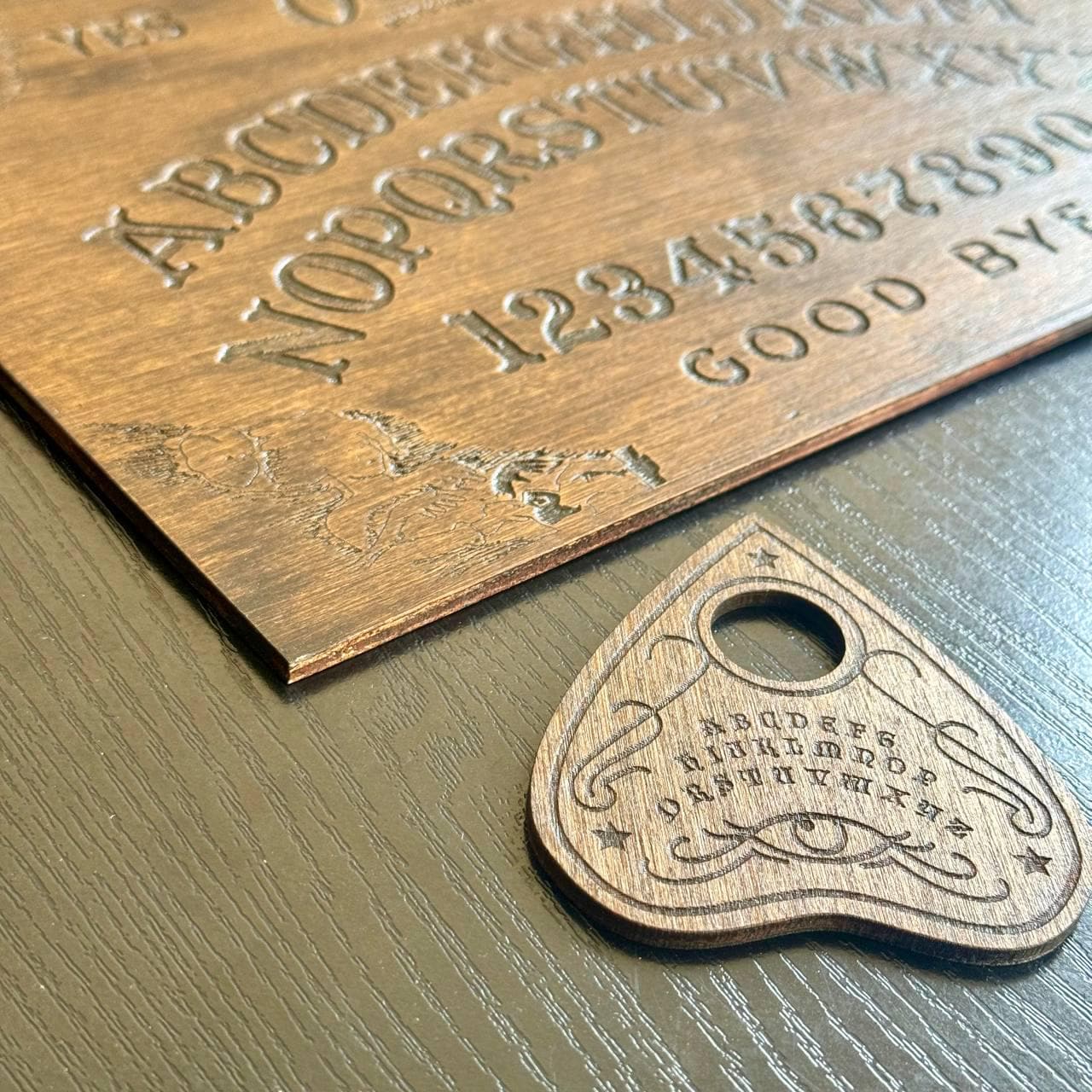 Wooden Ouija Board and Planchette Set – Mystical Spirit Board for Divination Decor