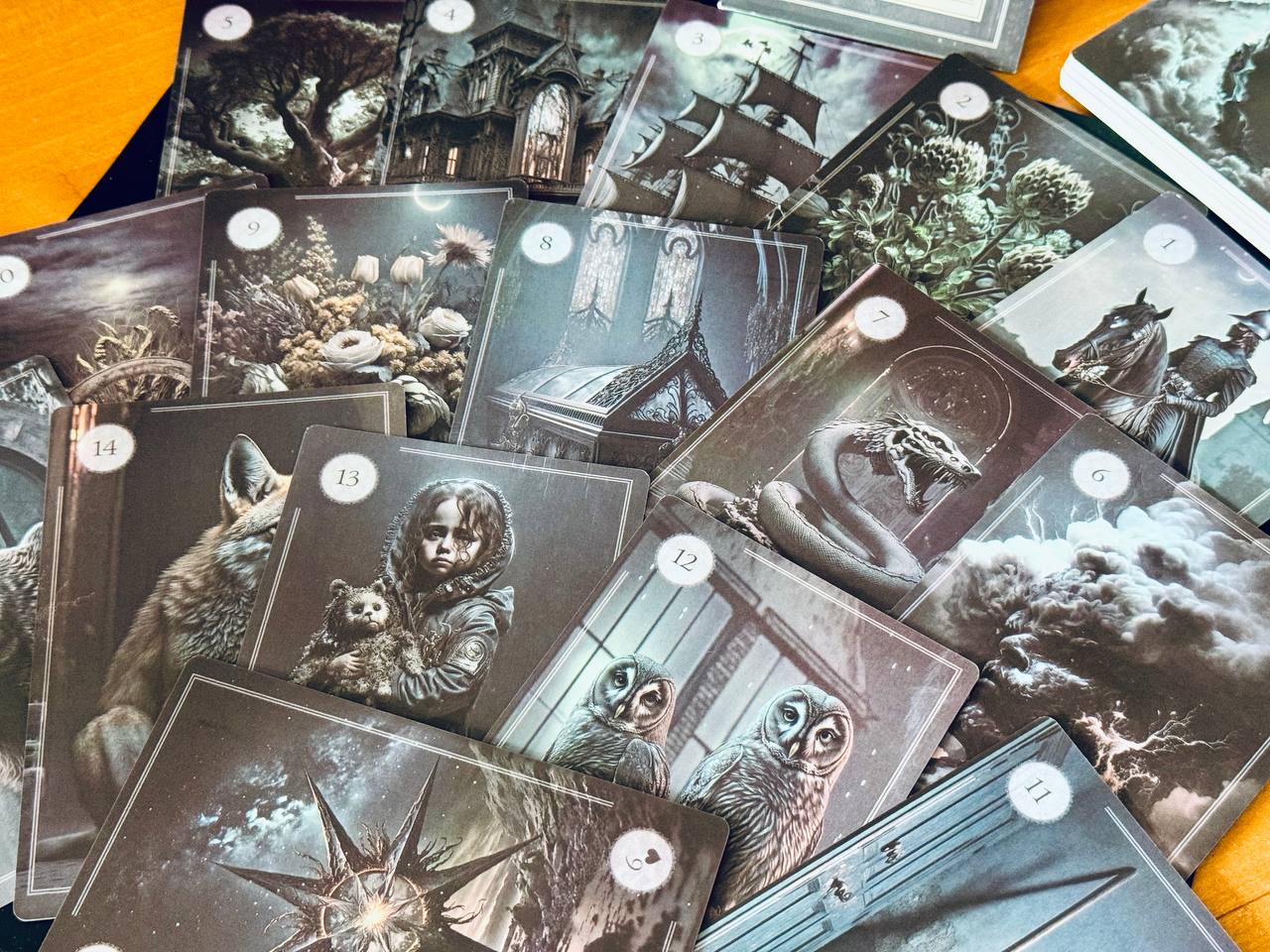 a collection of various artistic and fantastical scenes, including images of a castle, a dragon, a woman, and other surreal and imaginative elements.