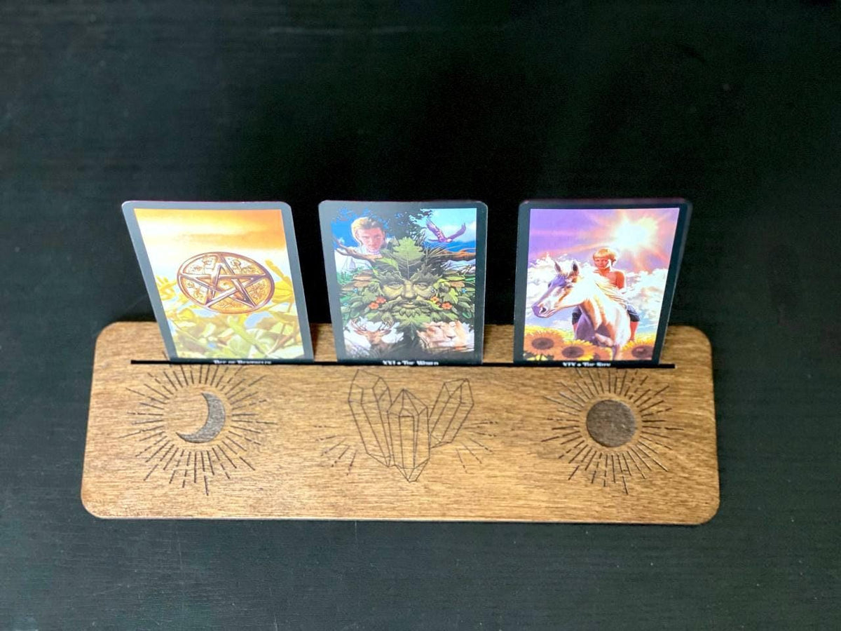 Moon and Sun Tarot Card Holder, Wooden Fortune Telling Stand