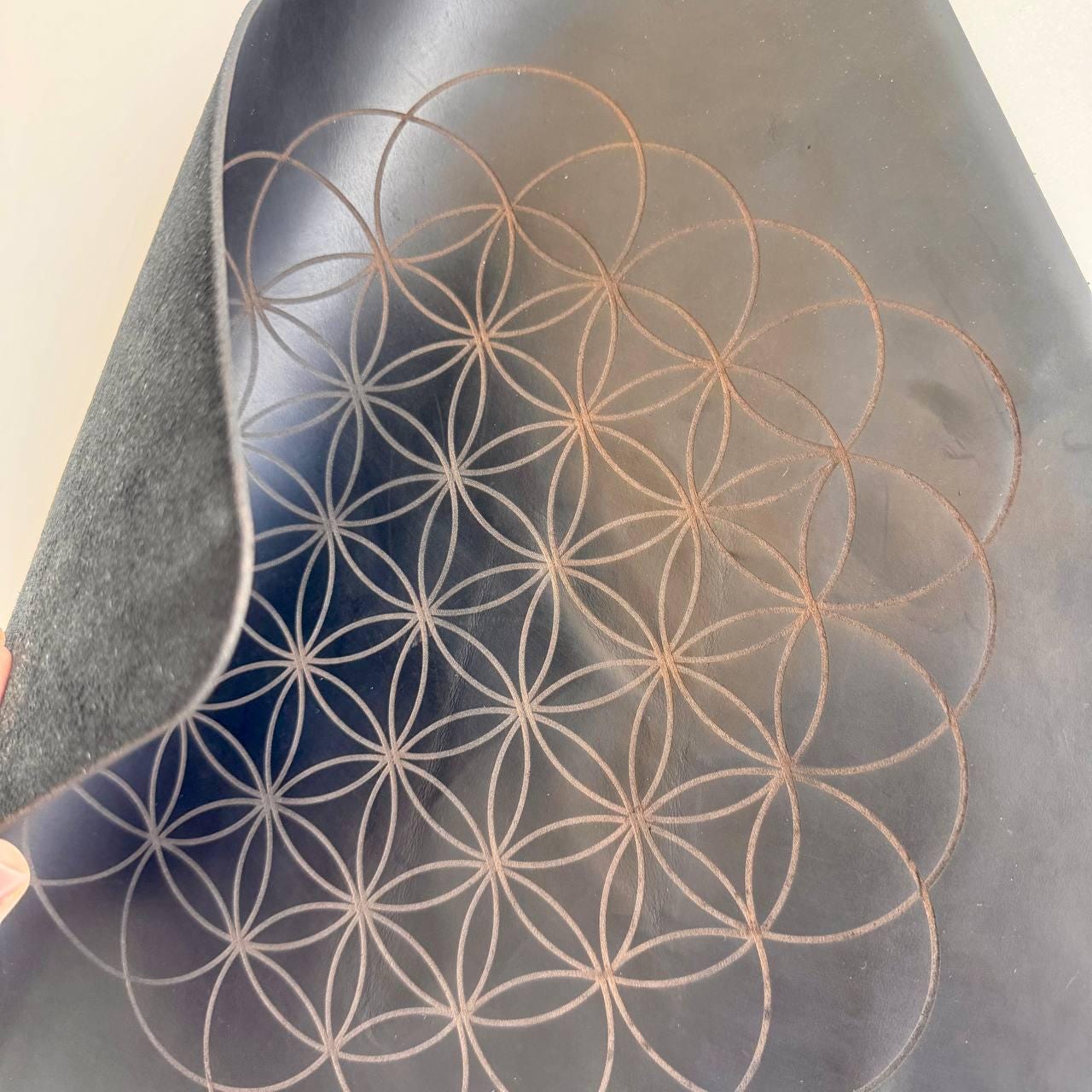 Engraved Leather Flower of Life Divination Mat
