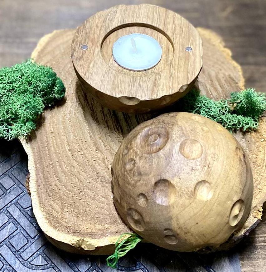 Crescent Moon Tea Light Holder, Walnut or Maple Wood Witch Altar Decor
