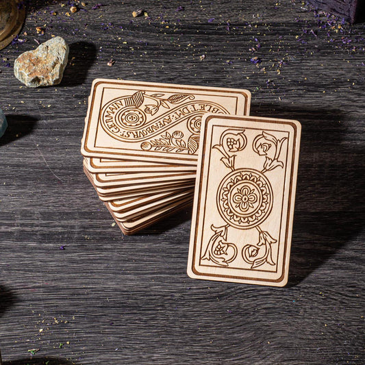 Wooden Tarot Pentacles Suit – Engraved Marseilles Cards, Personalized Gif