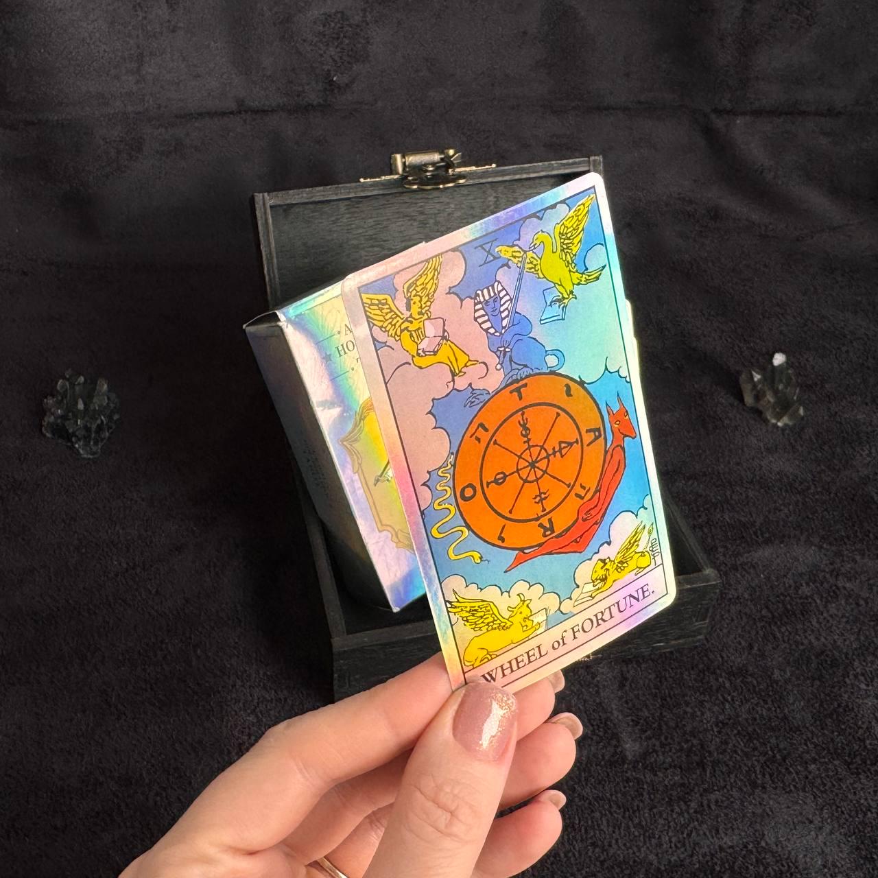 Holographic Rider Waite Tarot Deck Set, Personalized Box