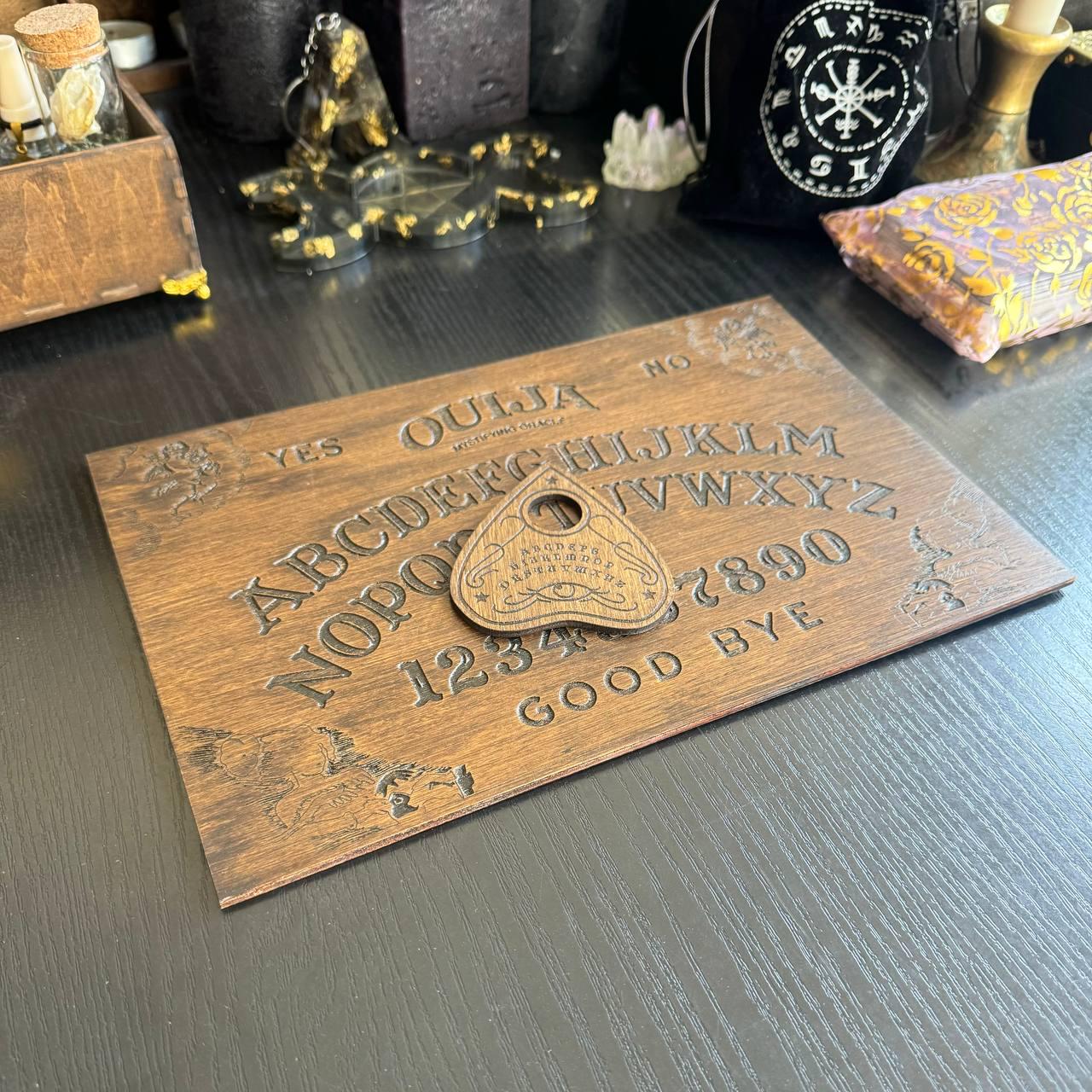 Wooden Ouija Board and Planchette Set – Mystical Spirit Board for Divination Decor