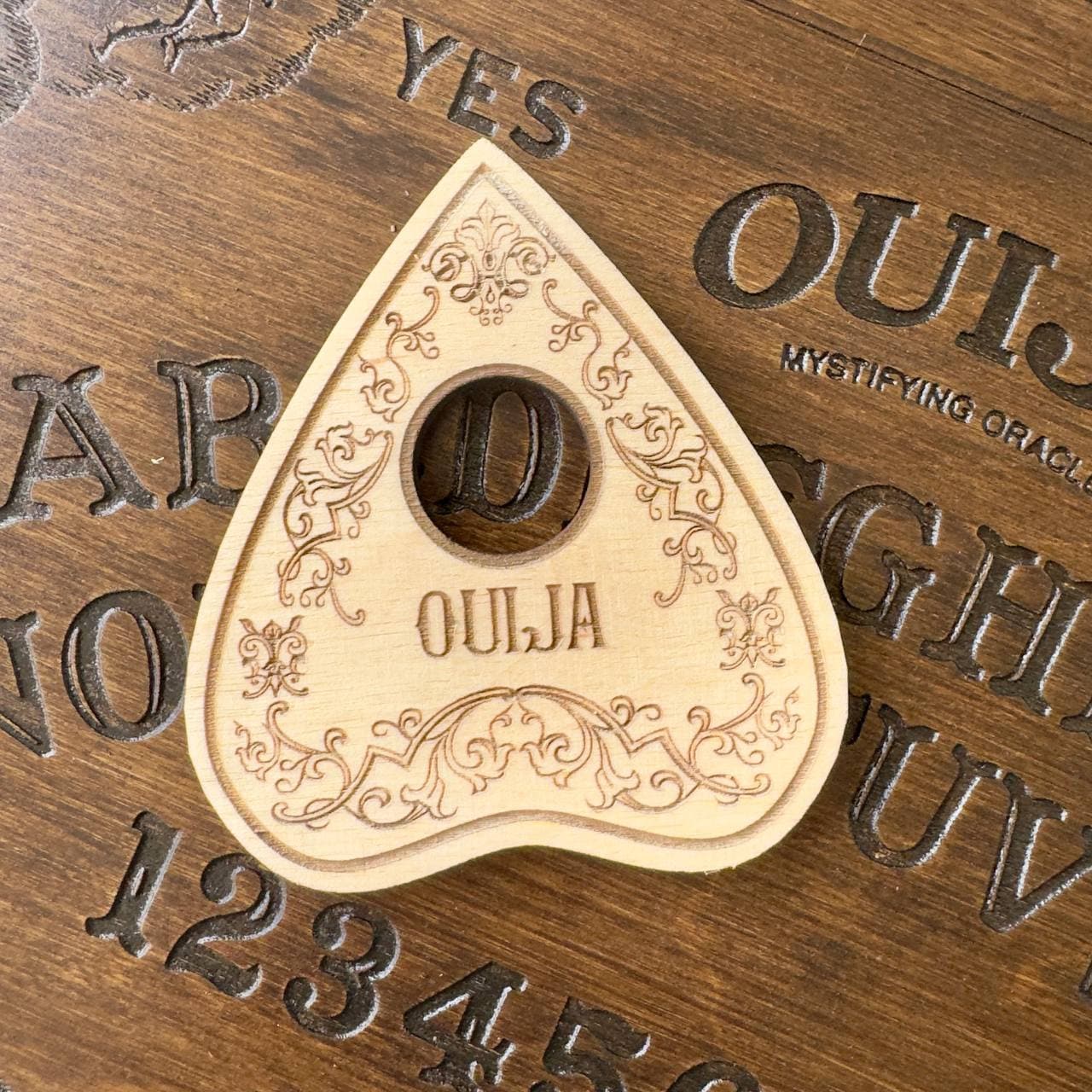 Wooden Ouija Planchette, Engraved Spirit Board Pointer, Witchcraft Divination Tool