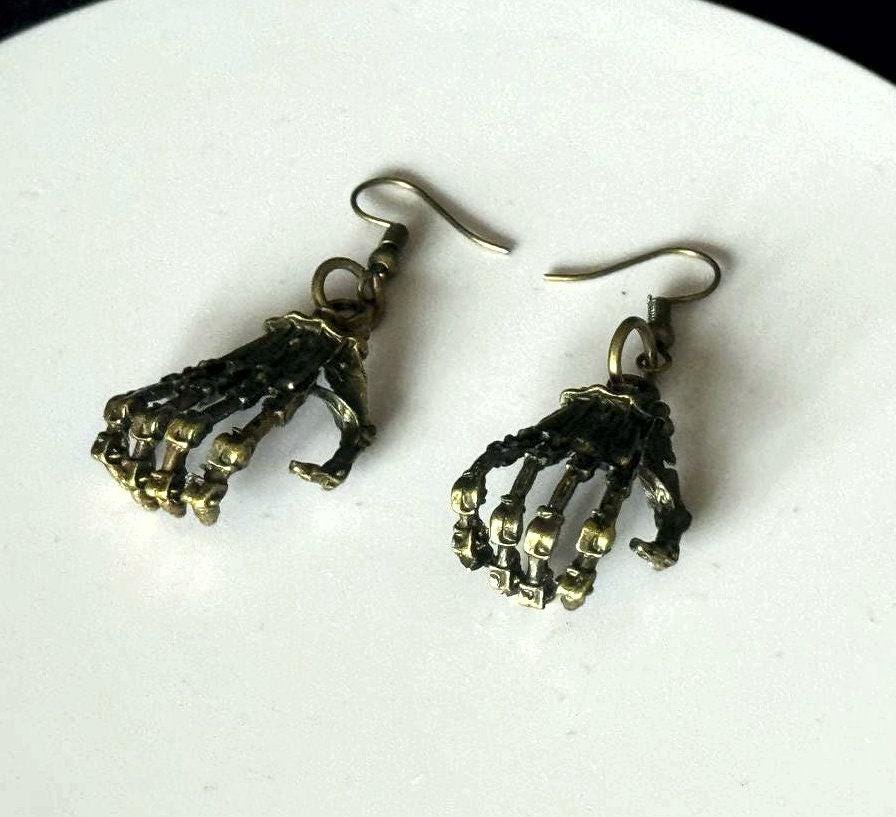 Skeleton Hand Earrings Gothic, Halloween Jewelry, Silver Armor Style Earrings