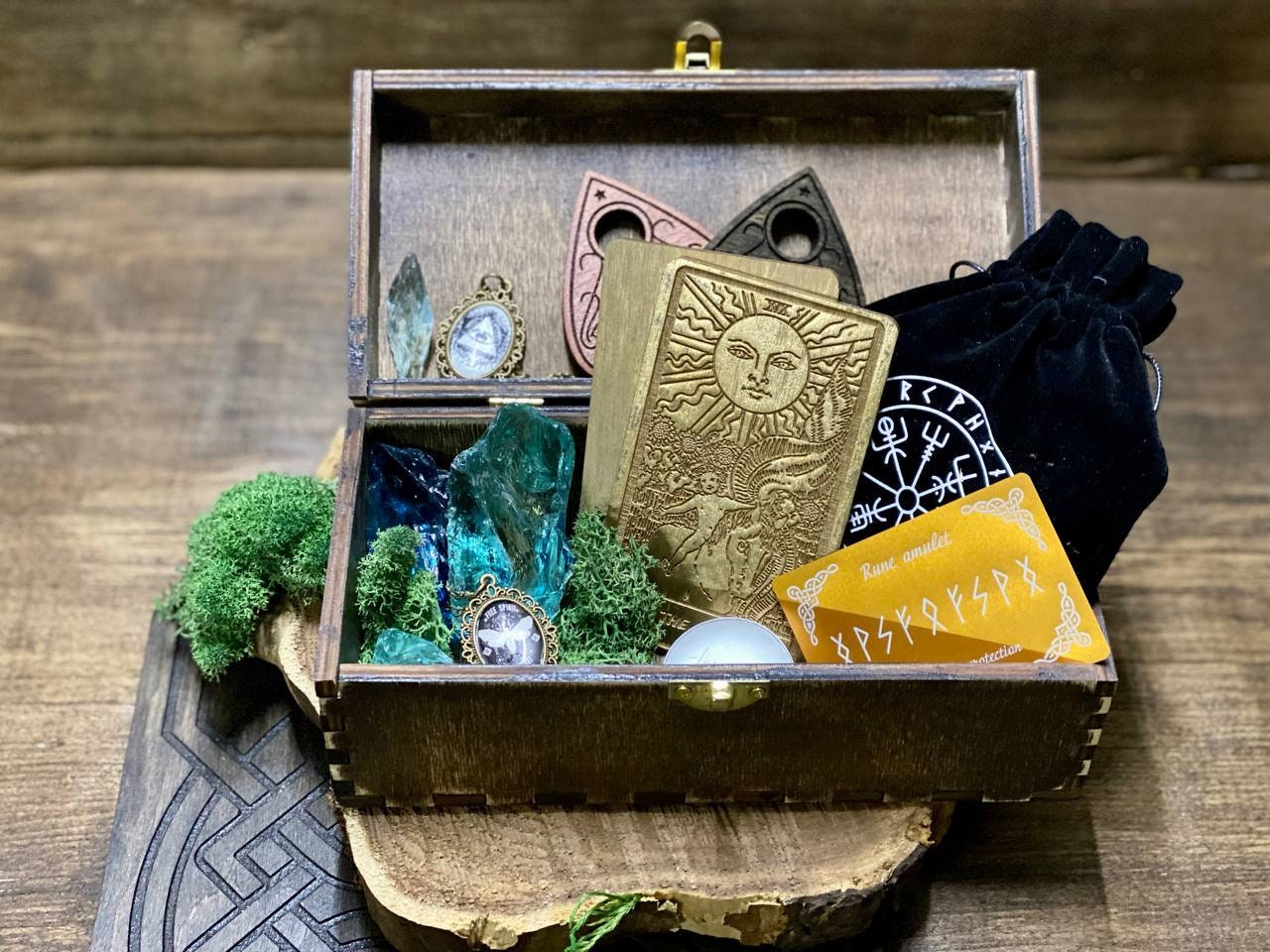 Personalized Witch Altar Box, Wooden Tarot Storage Chest, Pagan Ritual Organizer