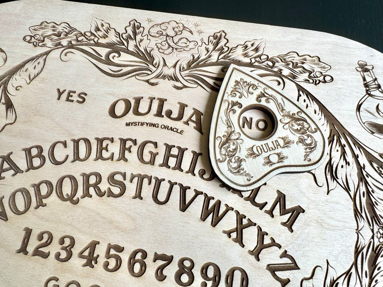 Wooden Ouija Board with Planchette Witch Altar Decor