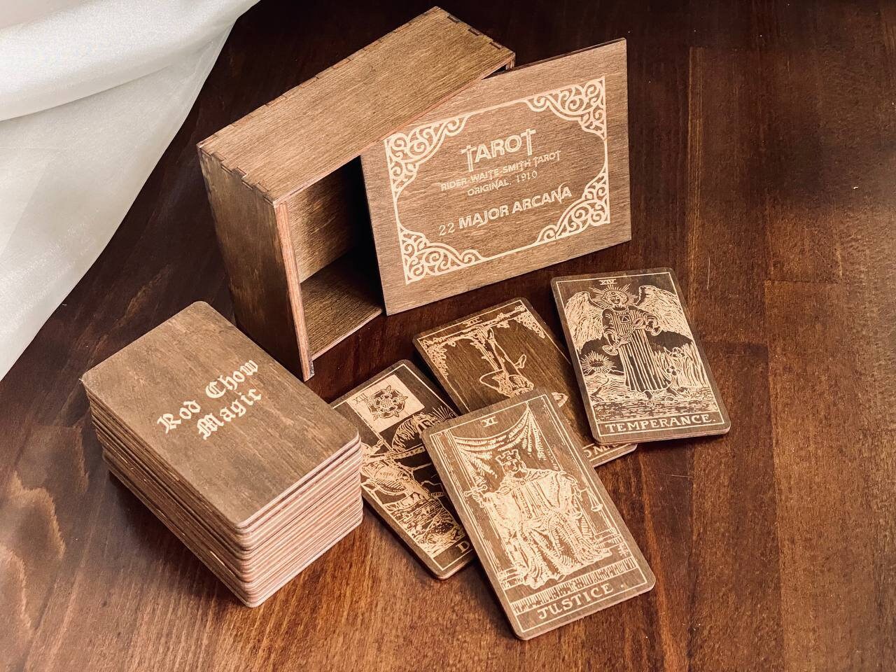 Handmade Wooden Tarot Deck 22 Major Arcana Natural Birch Wood Spiritual Gift Set with Box