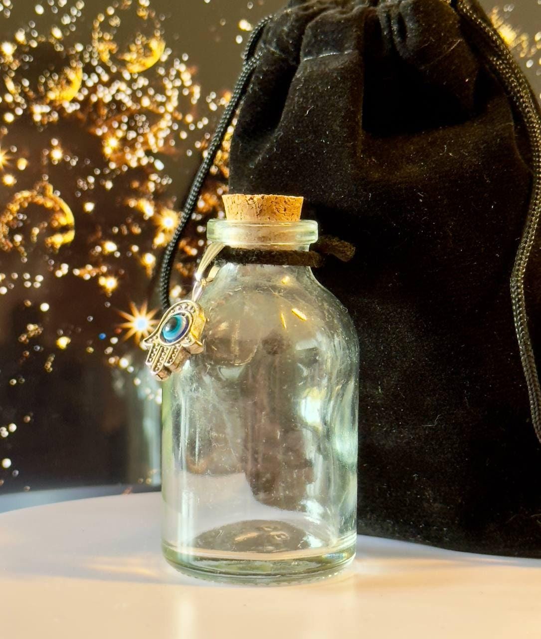 Personalized 32 ml Golden Eye Potion Bottle with Silver Hand, Witch Altar Decor