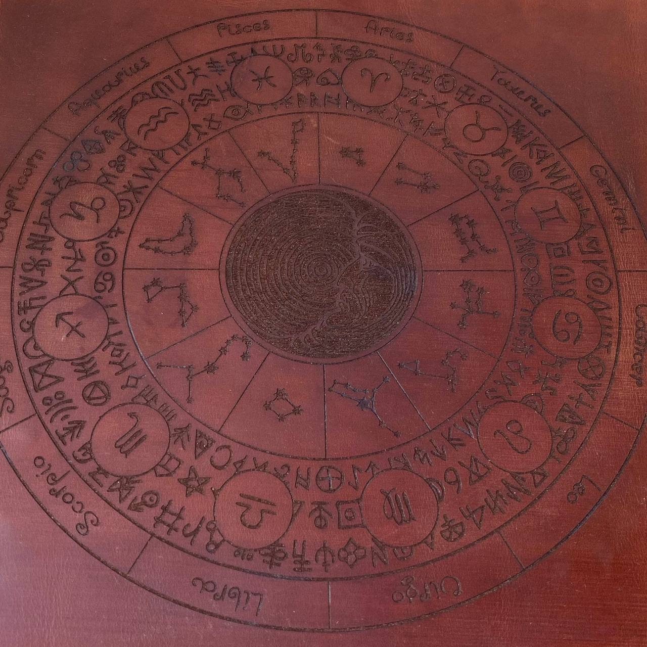 Leather Rune Casting Mat with Zodiac Circle