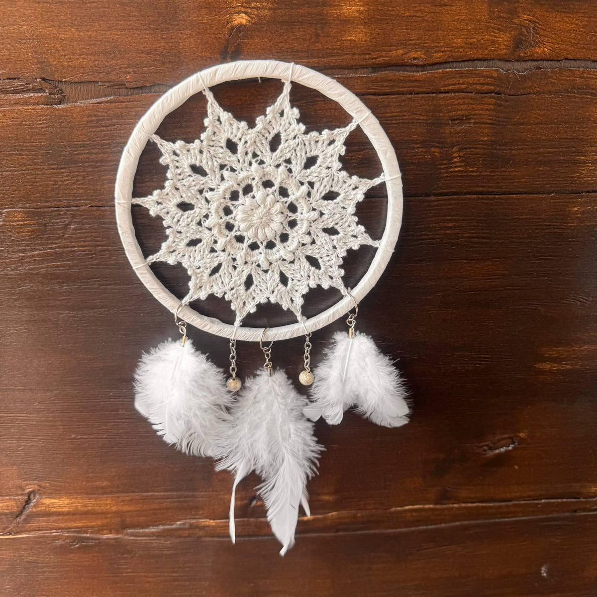 Small White Crochet Dream Catcher – Boho Nursery Wall Decor