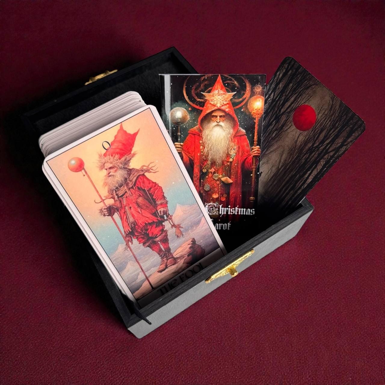 Gothic Christmas Tarot Deck with Wooden Box, 78 Card Set